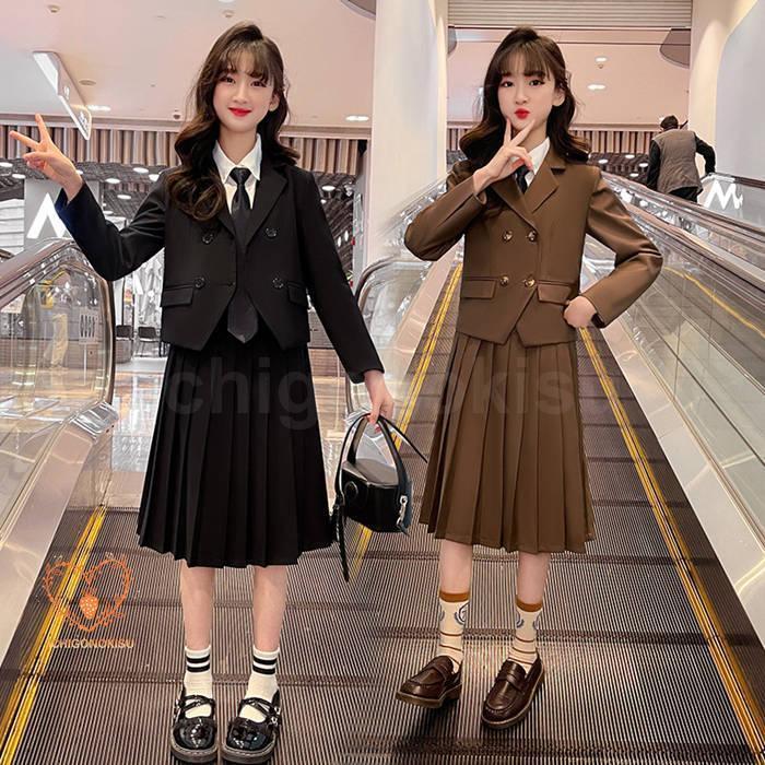 スカートスーツ 3点セット 女の子 卒業式 女子 高校生 学生服 フォーマルスーツ 制服 長袖 スカート スーツジャケット シャツ 入学式 発表会 七三五