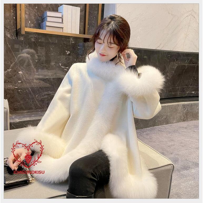 毛皮コート レディース 冬服 ポンチョ ケープ もこもこ 暖かい フェイクファーコート ショート丈ジャケット 韓国風 アウター 上品 大人 着痩せ ファー襟 通勤｜BabyAngel