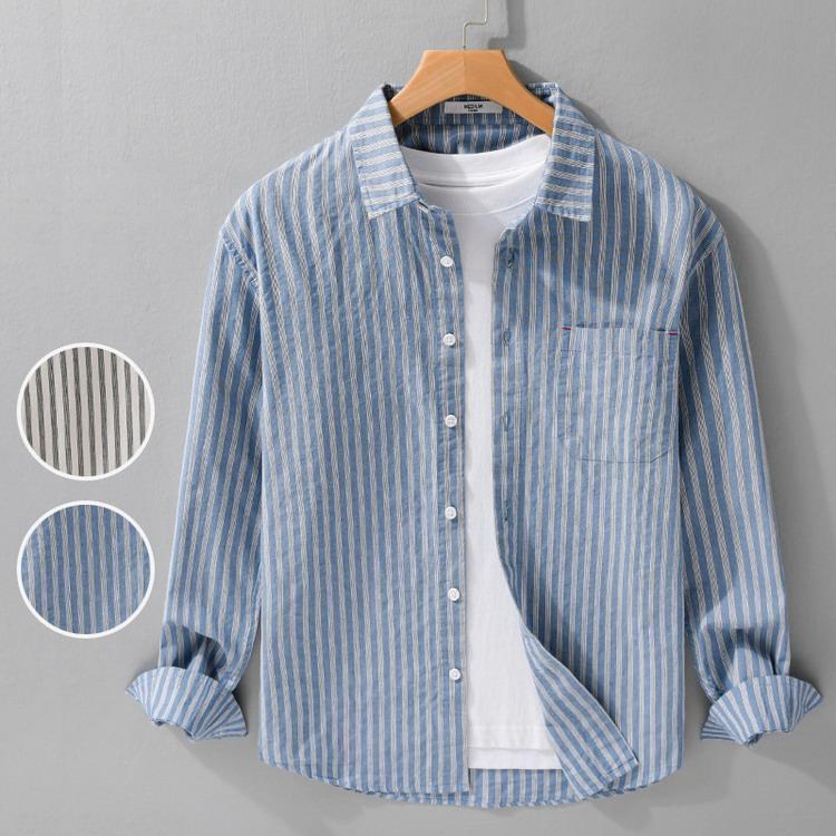 ストライプシャツ きれいめ シャツ カジュアルシャツ 春服 100％綿 トップス 長袖 メンズ ファッション 2025 父の日