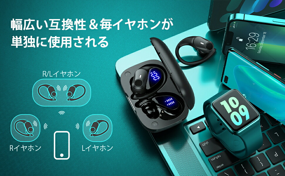 イヤホン bluetooth 耳掛け式イヤホン ワイヤレスイヤホン bluetooth イヤホン 最大40時間再生 ブルートゥースイヤホン Hi-Fi音質 AAC対応 LEDディスプレイ 物理ボタン誤操作なし 落ちないイヤホン 快適装着感 ランニング イヤホ