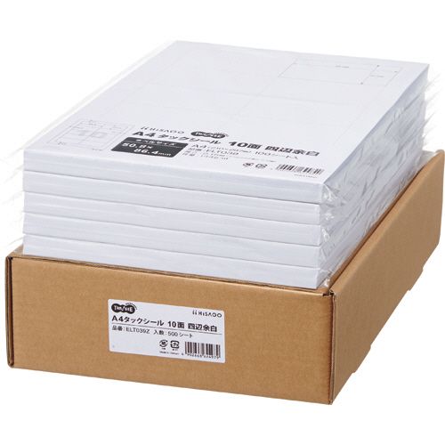 A4タックシール　業務用　10面　50.8×86.4mm　四辺余白　1箱(500シート:100シート×5冊)