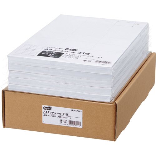 A4タック消印 お勤め用 21面 42.4×70粍 1箱(500腰かけ:100腰かけ×5冊) 日用品雑貨・文房具・手芸-ラベル・ステッカー-ラベル用紙