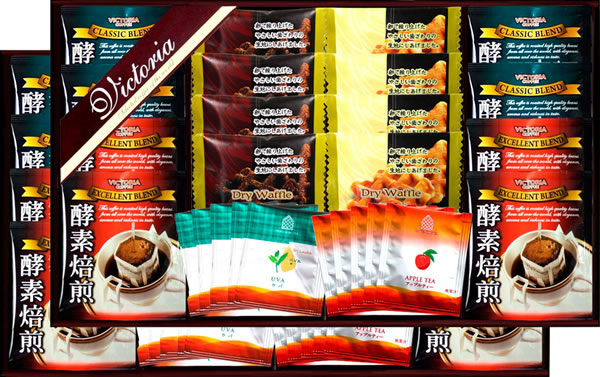 送料無料 ビクトリア珈琲 酵素焙煎ドリップコーヒー 旨み紅茶 ドライワッフルセット ギフト館 Paigebird Com