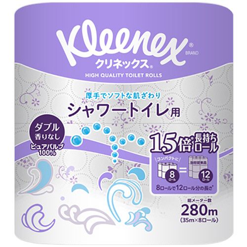 クリネックスコンパクト　長持ちシャワートイレ用　ダブル　芯有　35m　1セット(64ロール:8ロール×8パック)