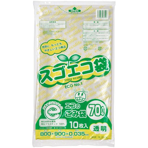 【送料無料】【個人宅届け不可】【法人（会社・企業）様限定】スゴエコ袋(再生)　透明　70L　厚さ0.035mm　1セット(400枚:10枚×40パック)【イージャパンモール】 11,407円