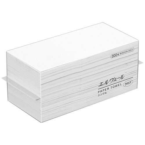 【送料無料】【個人宅届け不可】【法人（会社・企業）様限定】エルヴェール　ペーパータオル　クリア　シングル　手のひらサイズミニ　300枚/パック　1セット(35個)