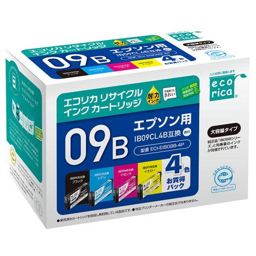 リサイクルインクカートリッジ　４色（顔料）［エプソン：ＩＢ０９ＣＬ４Ｂ／電卓互換］　１箱（４個：各色１個）｜イージャパンアンドカンパニーズ