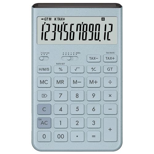 Comfy　デザイン電卓　12桁　ジャストタイプ　グレイッシュブルー　1台