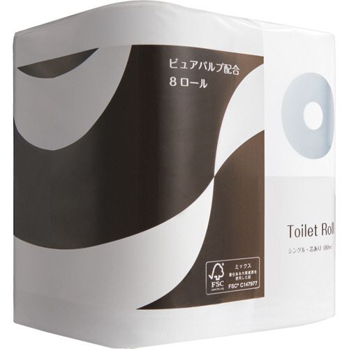 トイレットペーパー　パルプブレンド　シングル　芯あり　80m　1セット(96ロール:8ロール×12パック)