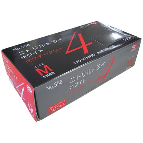 【送料無料】【個人宅届け不可】【法人（会社・企業）様限定】ニトリルトライ4　ホワイト　パウダーフリー　M　1セット(3000枚:100枚×30箱)【イージャパンモール】
