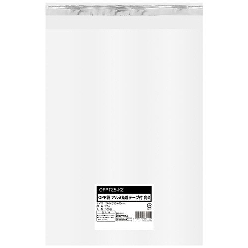 ＯＰＰ袋　テープ付　角２　２４０×３３０＋４０ｍｍ　０．０２５ｍｍ厚　１セット（１０００枚：１００枚×１０パック）