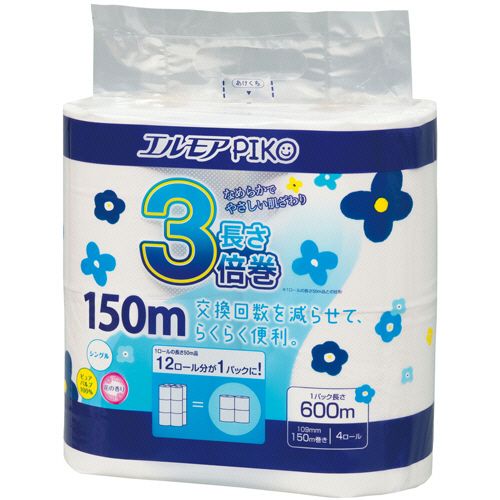 エルモア　ピコ　３倍巻トイレットロール　花の香り　シングル　１５０ｍ　１セット（４８ロール：４ロール×１２パック）