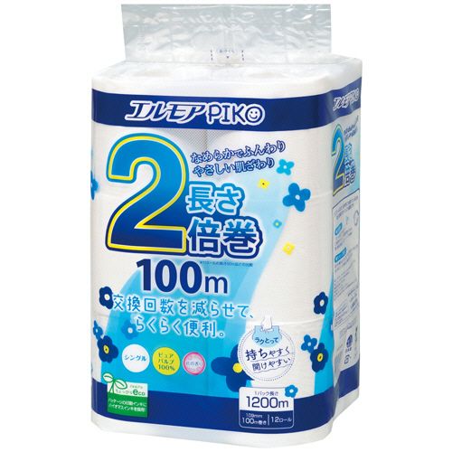 【送料無料】【個人宅届け不可】【法人（会社・企業）様限定】エルモア　ピコ　２倍巻トイレットロール　花の香り　シングル　１００ｍ　１セット（７２ロール：１２ロール×６パック）