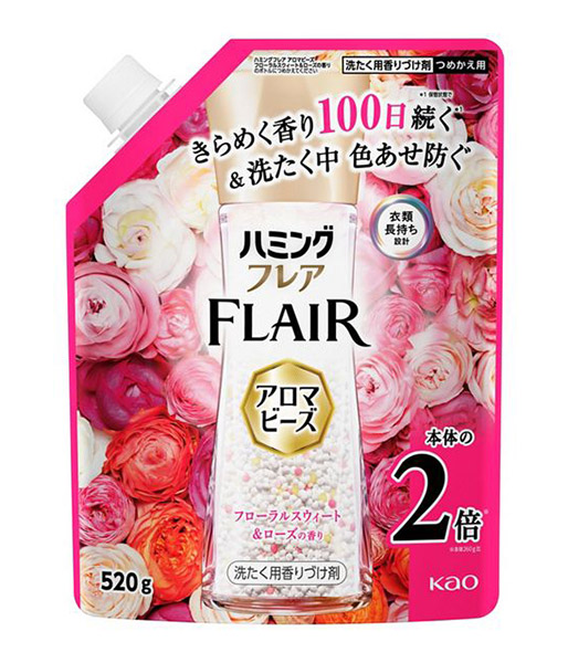 ★まとめ買い★　花王　ハミングフレア　アロマビーズ　フローラルスウィート＆ローズ　詰替　５２０ｇ　&times;9個【イージャパンモール】｜イージャパンアンドカンパニーズ