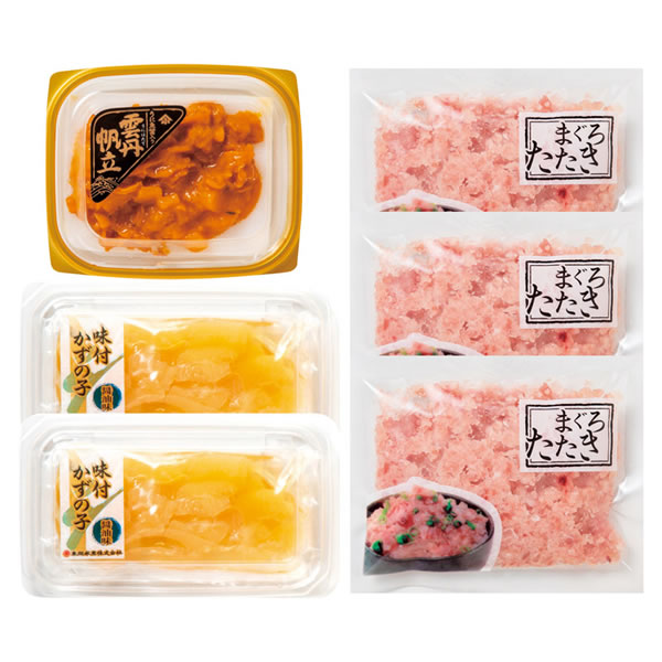 【送料無料】うにほたて醤油入・数の子・まぐろたたき詰合せ　　５５５０－５０ｃ【ギフト館】