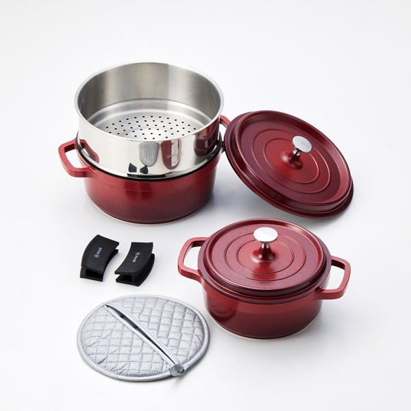 【送料無料】ジョイア　キャセロール＆蒸し器５点セット　レッド　ＸＣ－５ＲＥ【ギフト館】