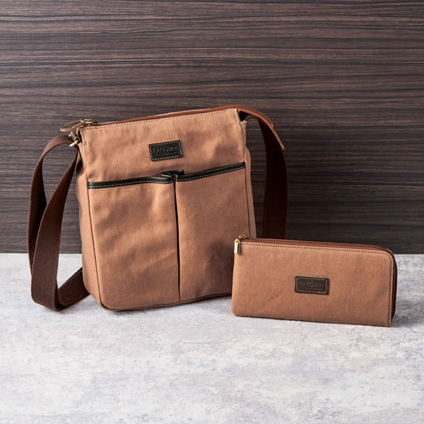 【送料無料】〈ＫＡＫＩＳＨＩＢＵ〉　日本製柿渋染ショルダーバッグ・財布セット　　Ｂ１２５－２３０【ギフト館】