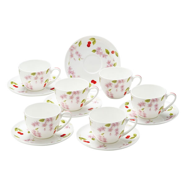 【送料無料】エインズレイ　〈チェリーブロッサムハピネス〉　６客ティー碗皿　　ＣＢＰＨ３４００６－６【ギフト館】