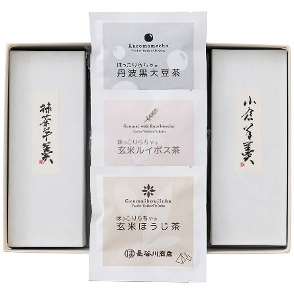 【送料無料】菓心谷常　絹ごし羊羹（抹茶・小倉）２本・お茶３種セット　【ギフト館】