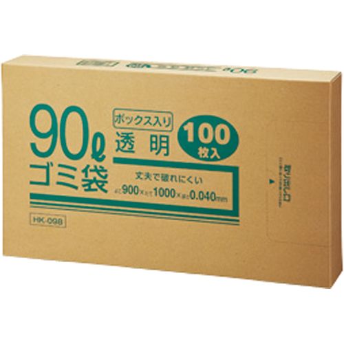 業務用透明　メタロセン配合厚手ゴミ袋　90L　BOXタイプ　1箱(100枚)