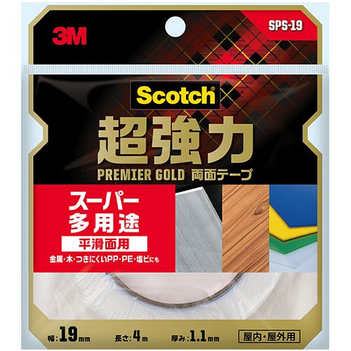 スコッチ　超強力両面テープ　プレミアゴールド　（スーパー多用途）　１９ｍｍ&times;４ｍ　１セット（１０巻）｜イージャパンアンドカンパニーズ