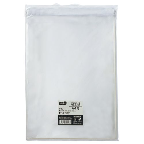 OPP袋フタ・テープ付　A4用　225×310+40mm　1セット(1000枚:100枚×10パック)
