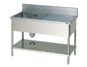 【新品/製造業者直送】マルゼン 水切付一槽シンク SUS304 BSM1X-157L(左水切付)(うしろ側差し固めるあり) 幅1500×奥ぶかさ750×高さ800(粍)