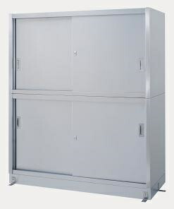 【新品/メーカー直送】シンコー 保管庫(ベース付) V型(上下ステンレス戸)2段式 SUS430 V-15060 幅1500×奥行600×高さ1750(mm)