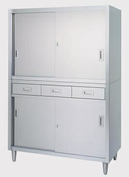 【新品/製造業者直送】シンコー 蔵置き庫(アジャスト付) VAD型(抽き出し・上下ステンレス鋼戸)2段式 SUS430 VAD-9045 幅900×奥ふかさ450×高さ1750(粍)