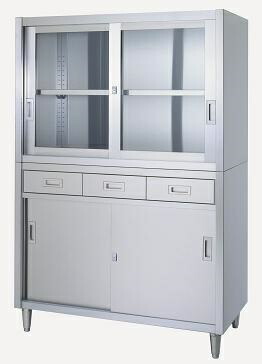 【新品/メーカー直送】シンコー 保管庫(アジャスト付) VADG型(引出・上ガラス戸・下ステンレス戸)2段式 SUS430 VADG-12060 幅1200×奥行600×高さ1750(mm)