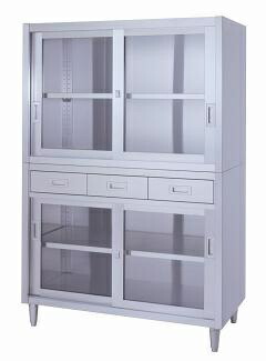 【新品/メーカー直送】シンコー 保管庫(アジャスト付) VADGG型(引出・上下ガラス戸)2段式 SUS430 VADGG-12045 幅1200×奥行450×高さ1750(mm)