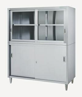 【新品/製造会社直送】シンコー 庫入れ庫(アジャスト付) VAG型(上硝子戸・下ステンレス鋼戸)2段式 SUS430 VAG-18060 幅1800×奥ふかさ600×高さ1750(粍)