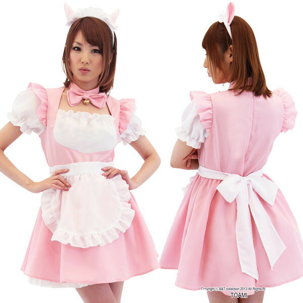 楽天市場 コスプレ メイド服 いちご メイド Mサイズ 女性用 ネコ耳と鈴付きの大きなリボンが可愛い メイドコスチュームです ピンク 色が女の子らしい ジャパンネットライフ