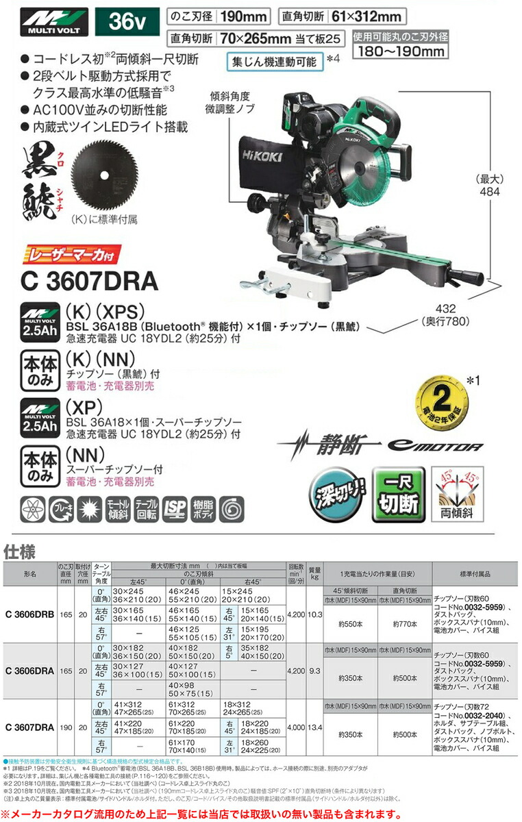 HiKOKI マルチボルト（36V）コードレス卓上スライド丸のこ C3607DRA(K