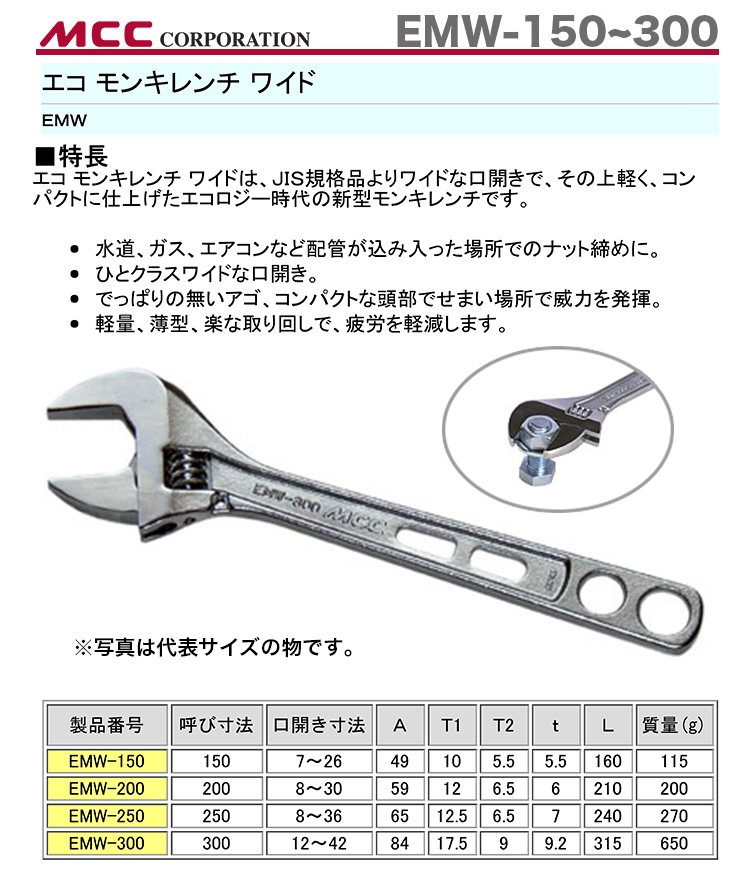 楽天市場 オススメ 新着商品 Mcc エコモンキーレンチワイド Emw 300 プロ工具のjapan Tool 楽天市場店