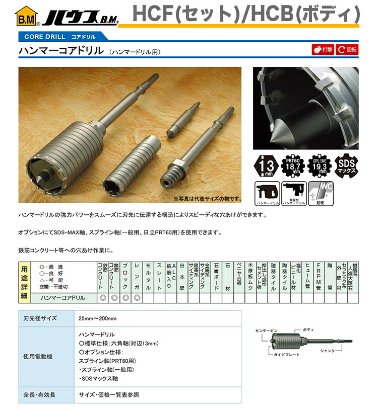 ハウスビーエム:ハンマーコアドリル HCB(ボディ) 型式:HCB-200