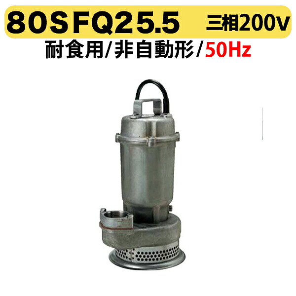 〈ツルミ〉80SFQ25.5 50Hz 東日本用 耐食用 ステンレス製 水中うず巻ポンプ SFQ 型 非自動型 口径80mm 三相200V 出力5.5kW ツルミポンプ 80SFQ25.5 代引不可｜プロ工具のJapan-Tool　店