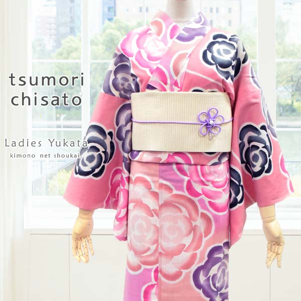 ツモリチサト ブランド 浴衣【tsumori chisato/注染 ピンク地にバラ 14067】単品 注染染め 日本製 ゆかた お仕立て上がり浴衣【沖縄配送不可】｜きものネット商会