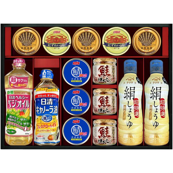 内祝い お返し 送料無料 調味料 父の日 ギフト 醤油 ヤマサ 絹しょうゆ 減塩 日清 食用油 缶詰 さば缶 蟹缶 瓶詰 セット 詰め合わせ 常温 高級 贈答用 惣菜 食品 出産内祝い 結婚内祝い 結婚祝い 出産祝い 香典返し 快気祝い 引越し お礼 プレゼント KI-150R2