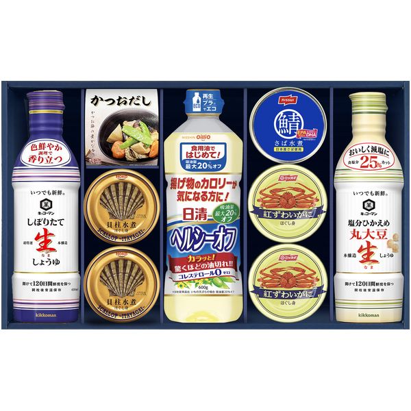 調味料 母の日 ギフト キッコーマン 醤油 しぼりたて生しょうゆ 日清 オイル 油 だしの素 缶詰 蟹缶 セット 詰め合わせ 惣菜 食品 食べ物 内祝い お返し 出産内祝い 結婚内祝い 結婚祝い 出産祝い 香典返し 快気祝い 引越し 挨拶 お礼 プレゼント 送料無料 GK-1002R
