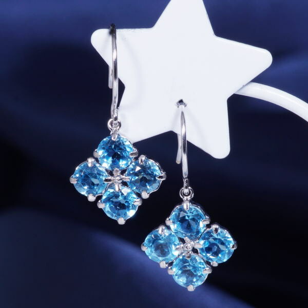 K18WG 2.2ct ブルートパーズピアス フック 18金 ホワイトゴールド（PA9022）
