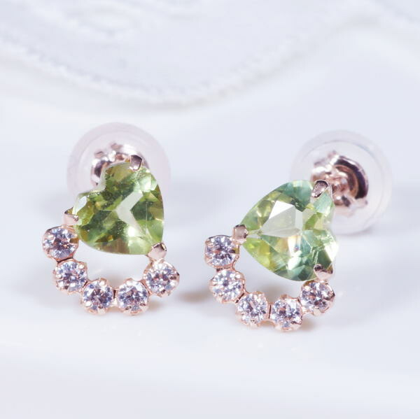 14金ピンクゴールド　ペリドットピアス　ギフト　結婚式｜I Love ジュエリー