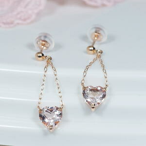 K18PG 1.3ct モルガナイト デザインピアス ハートシェイプ 18金 ピンクゴールド｜I Love ジュエリー