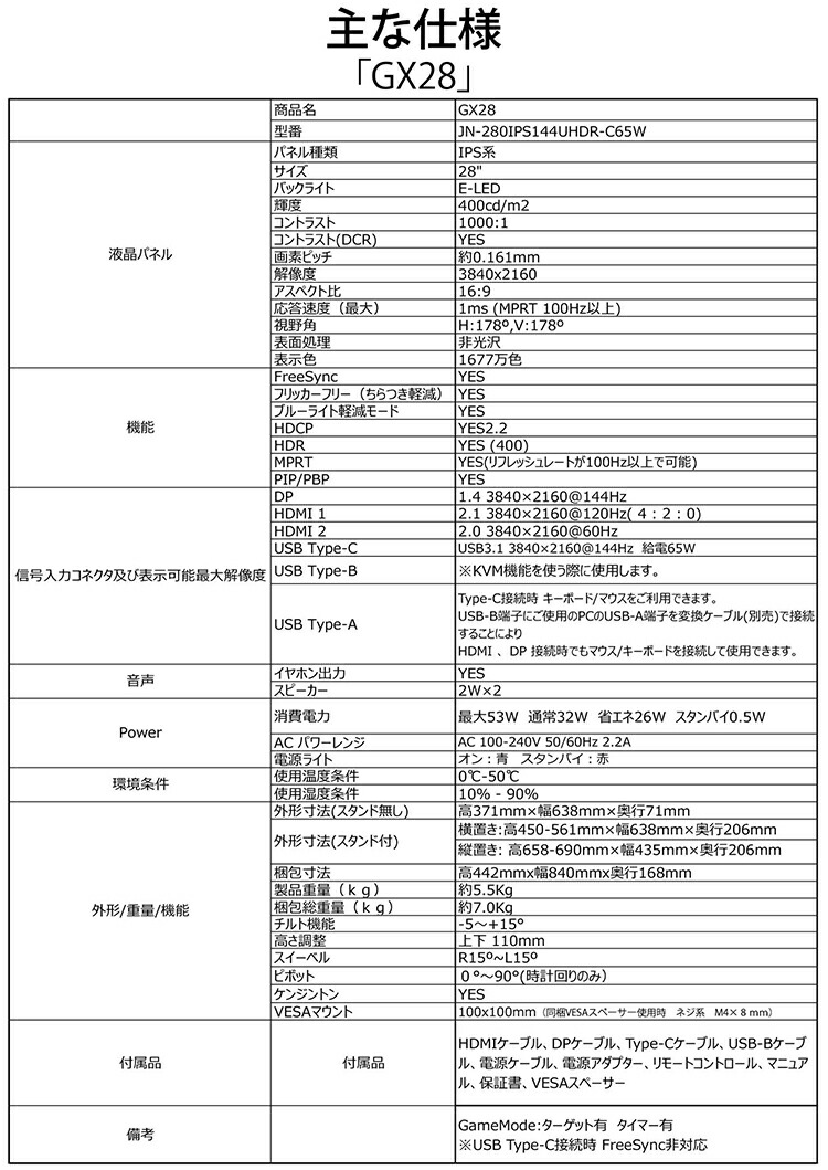 ゲーミングモニター 28インチ IPSパネル 144Hz 薄型 ワイド ゲーム USB