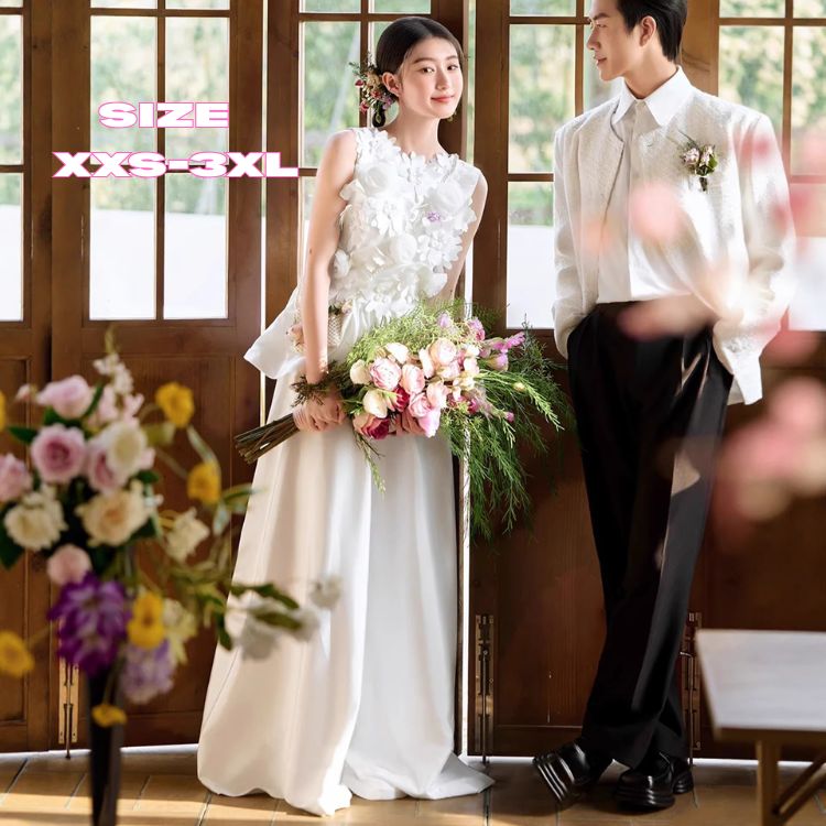 ホワイト イブニングドレス 結婚式 ワンピース 花柄 二次会 白ドレス 前撮りドレス ウエディング 白 ドレスロング ウェディングドレス Aライン ブライダル 前撮りドレス 二次会 ドレス 花嫁 白 結婚式 ロングドレス 結婚式ドレス フォトウェディング 花嫁 パーティー XXS-3XL