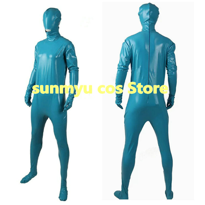 男性女性兼用 ゼンタイ ZENTAI ボディースーツ 全体を完全に覆う着ぐるみ 全身スーツ 青い　ブルーコーディング生地　コスプレ衣装 オーダーサイズ