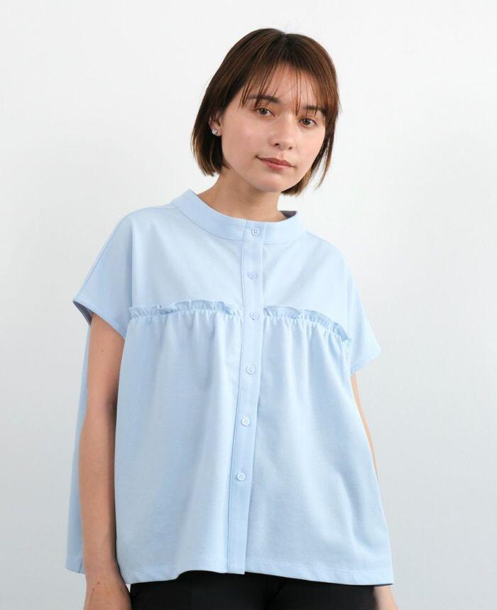 カノコ トップス レディース 2WAY ブラウス 半袖 二の腕 カバー 春 夏 大人 大人可愛い ホワイト ブルー ブラック TRECODE トレコード