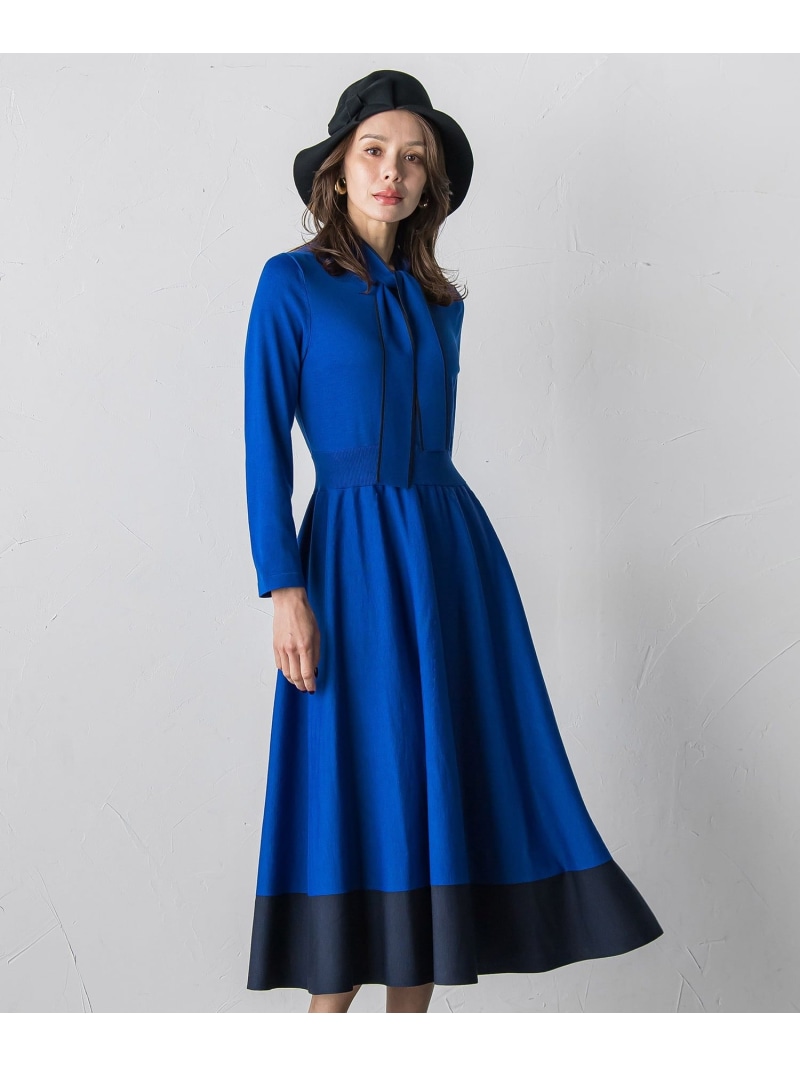 【SALE／20%OFF】バイカラーニットワンピース≪室内用便器能力のある≫ Viaggio Blu ビアッジョブルー 衣装・御召しもの 衣装 青み 薄墨色【RBA_E】【貨物輸送無料】[ Fashion]