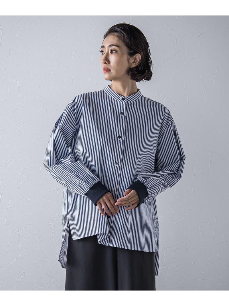 【SALE／40%OFF】【biyori/極】\"こなれ袖がポイント\"バンドカラーシャツ la.f... ラ・エフ トップス シャツ・ブラウス ブルー ホワイト ネイビー【RBA_E】【送料無料】[ Fashion]