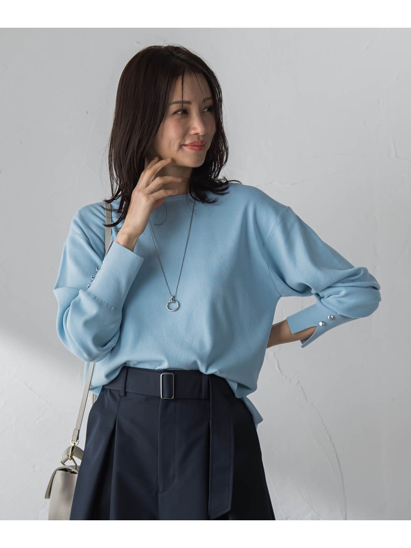 【SALE／30%OFF】袖ボタンクルーネックニット ≪手洗い可能≫ LAUTREAMONT ロートレアモン トップス ニット ベージュ ピンク グリーン レッド ブラウン ブラック ブルー【RBA_E】【送料無料】[ Fashion]｜JAVA ONLINE